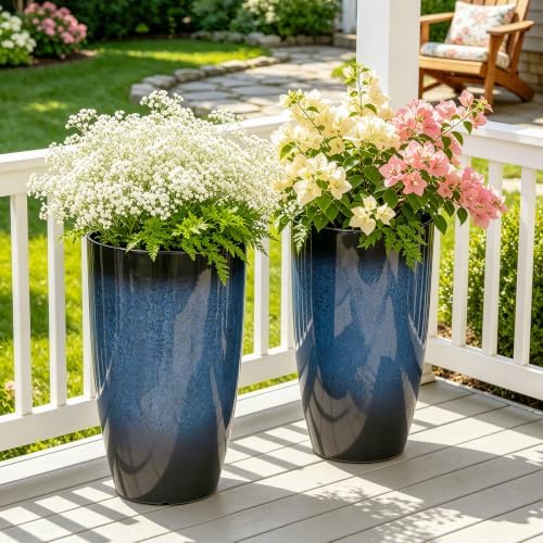 24" Large Tall Outdoor Planters, Set of 2 Faux Ceramic PP Flower Pots - Image 5