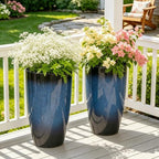 24" Large Tall Outdoor Planters, Set of 2 Faux Ceramic PP Flower Pots - Image 5
