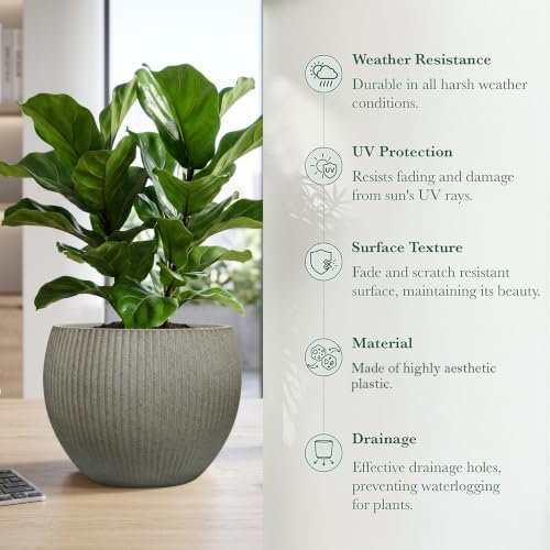 10.2"Dia x 7.8"H Modern Ribbed Plastic Planter Pot with Drainage - Image 4