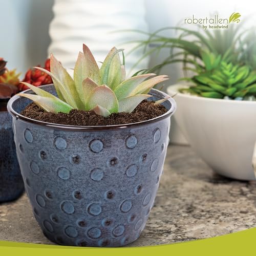 Headwind Ironstone Mandalay - 8" Denim Decorative Planter High-Gloss with Embossed Dotted Pattern & Durable Coated Finish – Lightweight Plant Pot Indoor & Outdoor Flower Pots Use by Robert Allen - Image 3