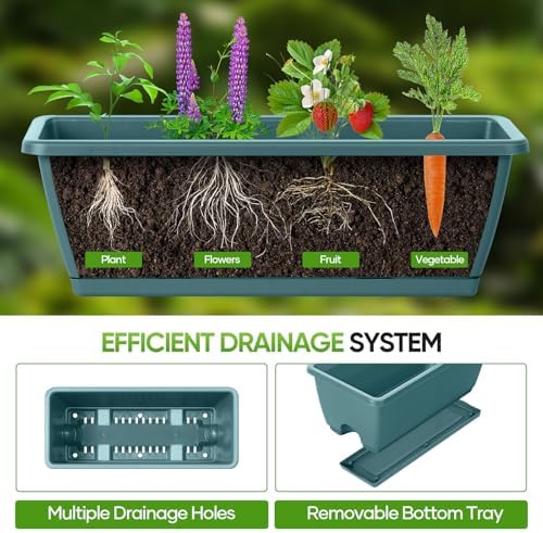CADUKE Raised Planter Box with Legs, 32" Elevated Vegetable Garden Beds, Raised Garden Bed with Drainage Holes & Trellis, Herb Garden Planter Outdoor for Vegetables, Balcony, Patio, Green - Image 5