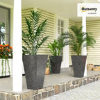 Outsunny 28 Inch Plastic Tall Planters for Outdoor Plants Set of 3, Black - Image 2