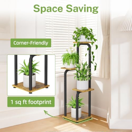 iDavosic.ly Plant Stand Indoor, Corner Tall Shelf, Wooden Tray, Black Brown - Image 6