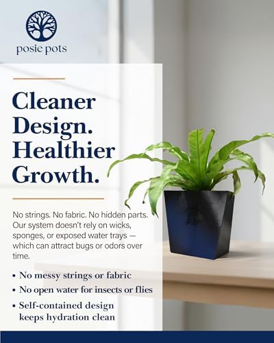 Posie Pot Medium Twisted Square - Self Watering Planter 5x5 Inch - Indoor Plant Pot with 30 Day Reservoir - 3D Printed Bioplastic - No Guilt Plant Care - Made in USA, Black - Image 6