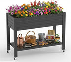 Vixzen Raised Garden Bed Planter Box Elevated Resin Outdoor Plant Stand with Wheels Drainage Water Gauge Storage Shelf Legs Gardening Patio(Black) by Vixzen