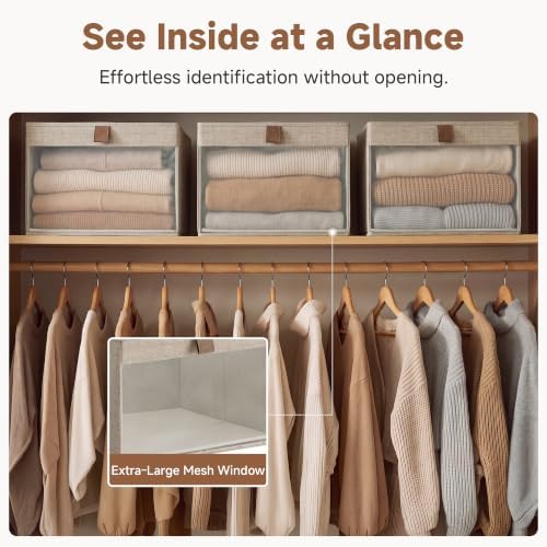StorageWorks Closet Organizer Bins with Clear Window, Brown and Beige - Image 3