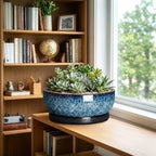 Bonsai Pots, 13 Inch Ceramic Succulent Pot with Saucer, Blue - Image 4