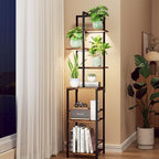 Plant Stand Indoor with Grow Light, 6-Tiered Tall Plant Stand Indoor, Metal Plant Shelf with Bookshelf Bookcase and Adjustable Light, Ideal for Living Room, Reading room, Garden, Patio (Brown) by Homsorout