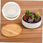 White Ceramic Succulent Pot with Tray and Bamboo Holder for Small Plants - Image 7
