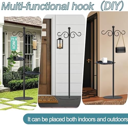 Thickened 74.5" Shepherd's Hook with Stand，Bird Feeder，Wind Chime Hanger Stand, Waterproof Metal & Adjustable-Height Pole Holder for Lantern ，Wreath, Hanging Plants Indoor & Outdoor（2 Placement Racks) - Image 3