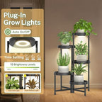 LASZOLA 5 Tiered Plant Stand Indoor with Grow Lights, Corner Folding Tall Flower Display Rack with Plastic Tray, Modern Plant Holder Shelf for Outdoor Patio Porch Garden Office Living Room, Black - Image 5