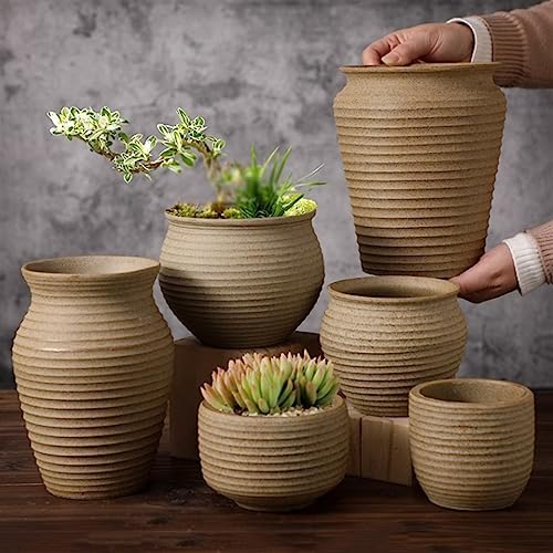 HASMI Plant Pots Succulent Plants Rough Pottery Notch Shape Flower Pots Large Two-Piece Set Vintage High Model Ceramic Pot Planters - Image 6