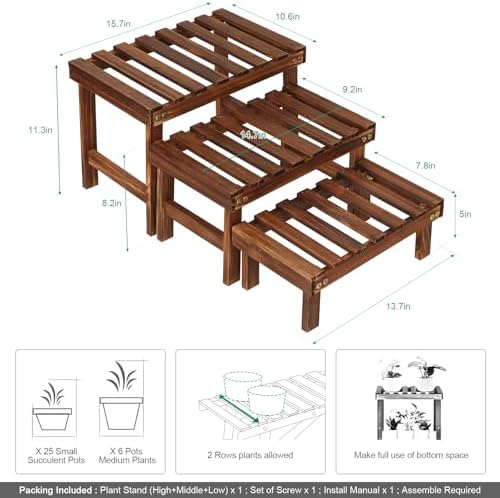 3 Tiered Small Plant Stands Shelf Indoor Outdoor Wood Flower Stand - Image 6