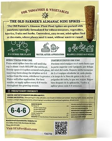The Old Farmer's Almanac Tomato & Vegetable Plant Food Mini Spikes - NPK 6-4-6 for Continuous Feeding and Bountiful Harvests (72 Mini Spikes) - Image 6