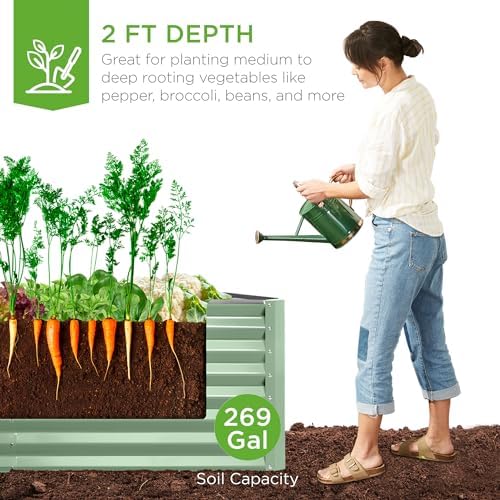 Best Choice Products 6x3x2ft Outdoor Metal Raised Garden Bed, Deep Root Box Planter for Vegetables, Flowers, Herbs, 269 Gallon Capacity, 100% Non Toxic Materials - Sage Green - Image 3