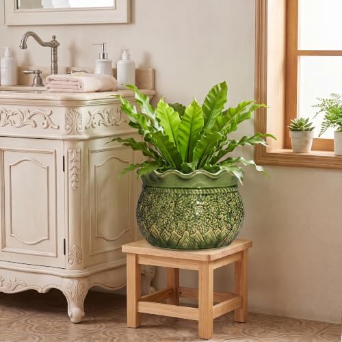 Ceramic Flower Pots, 12 Inch Planter with Drainage, Crack Green - Image 5
