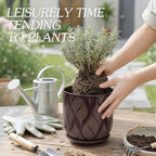 Ceramic Glaze Plant Pot Set 7.2+5.8 Inch Planter with Drainage Hole,Mesh Net,Saucer,for Indoor Outdoor (Leaf-Dark Purple) - Image 5