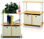 Furinno TURN-N-TUBE Storage Shelves Set of 2, 3-Tier Toolless Book Shelf with Storage Bins, Display Shelf, for Organization and Storage, Living Room, Garage, Home Office, Beech by Furinno-FitsYourSpaceFitsYourBudget
