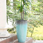 Planters for Outdoor Plants, Large Outdoor Plastic Grey to Azure Gradient Tall Flower Pots 2Pack, Patio Decor Unbreakable Resin, Lightweight Planter - Image 2