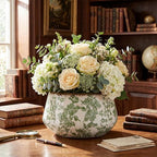 9.8 Inch Large Vintage Ceramic Planter Ice Crack Glaze Green Chrysanthemum Floral Flower Pot with Drainage Rustic Decorative Plant Pots Gifts for Home Kitchen Office Indoor Outdoor Plants - Image 5