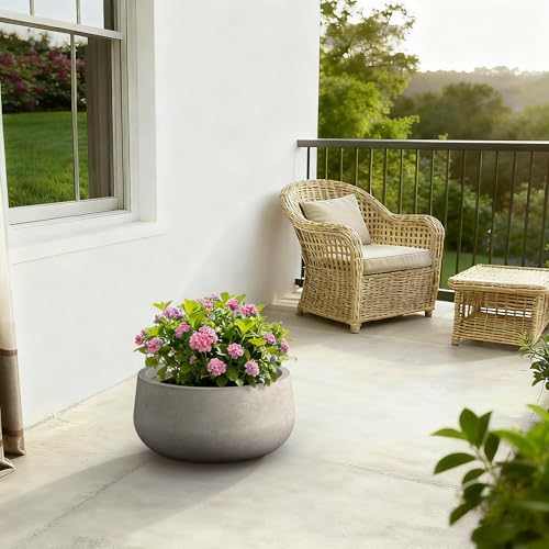 Kante Large Round Bowl Weathered Concrete Planter 20" Dia, Outdoor - Image 3