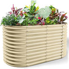 Land Guard 8x4x3ft Oval Galvanized Raised Garden Beds, Large-Capacity Metal Planter Box Outdoor, Durable Deep Raised Garden Bed 3ft Tall, Raised Beds for Gardening Vegetables, Cream Yellow by LandGuard