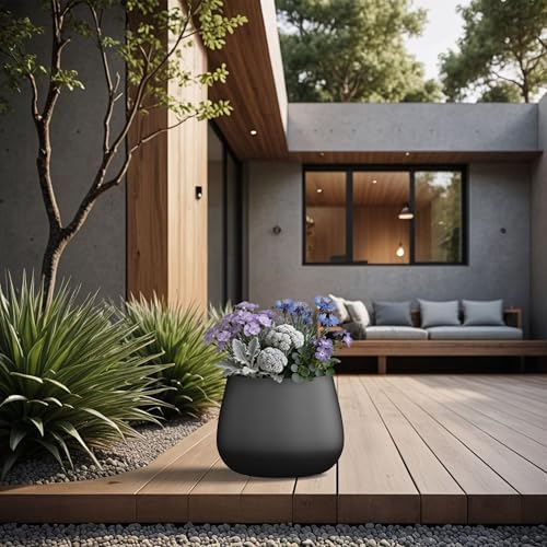 Kante Raven Black Concrete Planter 12.6" Dia All-Weather Round Small Pot - Image 6