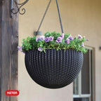 Keter Resin Rattan Set of 2 Round Hanging Planter Baskets for Indoor and Outdoor Plants-Perfect for Porches and Patio Decor, Graphite - Image 5