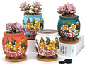 3 Inch Hand Painted Succulent Cactus Plant Pot Clay Flower Pot Planter Container Floral Design with Drainage Hole Bamboo Trays Pack of 4 (Pear Blossom) by SUMMERIMPRESSIONS