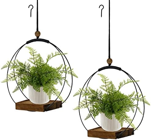 hismocal 2 Pack Hanging Planter for Indoor Plants, Black Plant Hanger with Sturdy Wood Base, Modern Boho Macrame Hanger, Wall Ceiling Window Planter (Plants/Pots Not Included) by hismocal