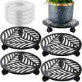 4 Packs Large Metal Plant Caddy with 3 PU Wheels 12" Heavy-Duty Wrought Iron Rolling Plant Stands Indoor Outdoor Wheeled Plant Dolly Planter Mover Rollers Plant Trolley Cart, Plant Saucers Included by Planterhoma