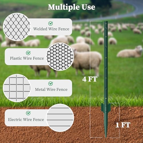 Metal Fence Posts for Wire Fencing,Heavy Duty U Post 4 FT Green - Image 2