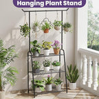 Metal Plant Stand Indoor Outdoor, 3 Tier Tall Corner Plant Shelf, Hanging Flower Ladder for Living Room, Balcony, Garden, Patio (Black) - Image 3