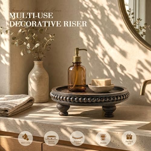 EOSAHR Beaded Wood Riser, Pedestal Stand for Rustic House Decor, Old Black - Image 4