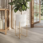 EverNest Claire Mid-Century Modern White Plant Pot with Ambrose Stand, SelectBase, Indoor Planter, Bohemian Style, Minimalist Plant Home Décor (Medium, Gold) - Image 3