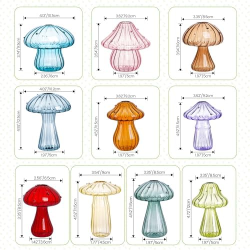 Mushroom Vase, Set of 10 Colored Glass Propagation Stations Vases - Image 3