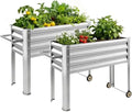 Land Guard 2 Pack Galvanized Raised Garden Bed with Legs & Wheels, 36×12×32in Metal Elevated Raised Planter Box for Backyard, Patio, Balcony, 300lb Capacity, Silver by LandGuard