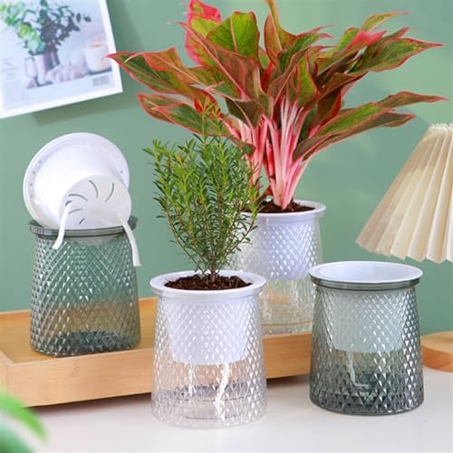 Indoor/Outdoor Plant Pot, Planter Self-absorbing Transparent Gallon Hydroponic Double Layer Set of Pots for Lazy People Special Utensils Pots ,Home Decor,Plant Lover Gift ( Color : Gray 10pc ) - Image 7
