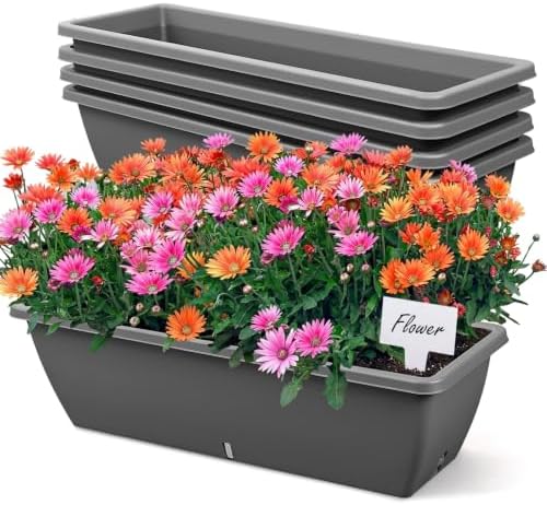 4 Pcs 24 Inch Plastic Window Boxes Planters, Gray by RimCereal