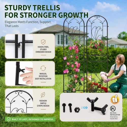 2-Pack 87" x 20" Arch Sunflower Black Metal Garden Trellises - Image 5