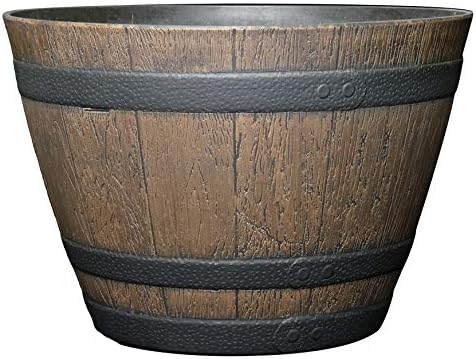 Outdoor Whiskey Resin Flower Pot Barrel Planter, 15" Walnut Brown by GROWSCAPE