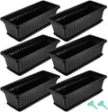 HAKZEON 6 Pack 17 Inches Plastic Flower Box Planters with Trays, Countryside Flower Window Boxes with 30 Plant Labels, Black Rectangular Vegetable Planters for Windowsill, Porch, Balcony, Garden by HAKZEON