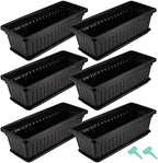 HAKZEON 6 Pack 17 Inches Plastic Flower Box Planters with Trays, Countryside Flower Window Boxes with 30 Plant Labels, Black Rectangular Vegetable Planters for Windowsill, Porch, Balcony, Garden by HAKZEON
