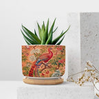 Blush Chinoiserie Bird Planter Ceramic Hydrangea Peacock in Coral Round Plant Pots with Drainage Holes and Bamboo Tray Pot for Home Desktop Office Windowsill - Image 7
