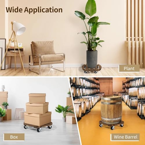 4 Pack Plant Stand with Wheels, 12" Wooden Rolling Planter Plant - Image 6