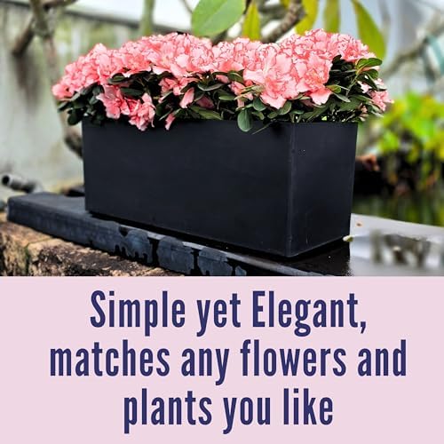 LaLaGreen Deck Railing Planter Boxes (14 Inch, 4 Pack) Self-Watering Window Box Planters with Brackets, Rectangular Hanging Flower Pots for Balcony Fence, Herb Garden Outdoor Black Plastic Planters - Image 5