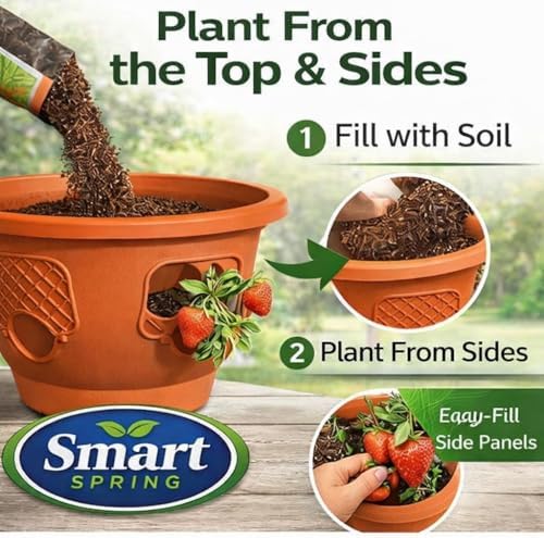 Ultimate Hanging Baskets - Strawberry, Tomato, Flower, and Herb Outdoor Planters - Use Garden Pots for Growing Plants Outside On A Deck, Fence, or Balcony (2, Terracotta) - Image 4