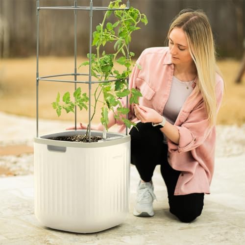 Vego garden Planters for Outdoor & Indoor Plants, Large Plant Pots with Self Watering, 15" Tall Large Plant Pots with Trellis for Flowers Plants Decor, Cream White by Unknown
