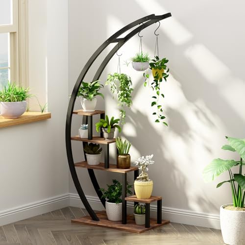 GarveeLife Plant Stand Indoor 5 Tier, Metal Half Moon Plant Shelf 2 Pack - Image 2