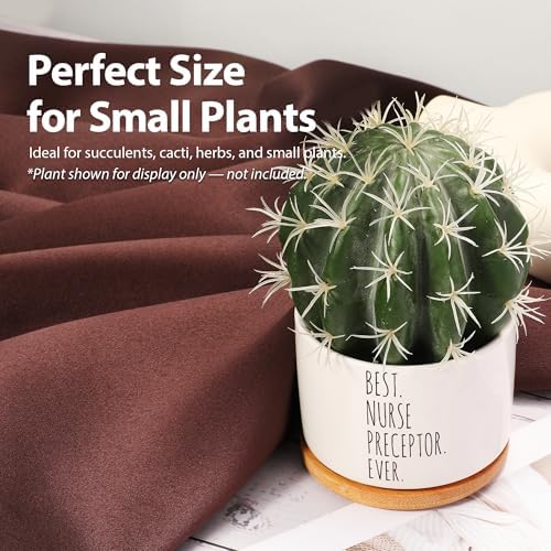 Best Nurse Preceptor Ever Nurse Gifts Ceramic Succulent Plant Pot with Bamboo Tray Round Nursing Student Assistant Nurse Home Office Decor Plant Lover 3.5 Inch White (No Plants) (Pack of 3) - Image 7